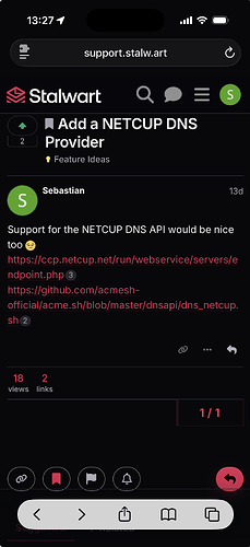 Add a NETCUP DNS Provider - Feature Ideas - Stalwart Support